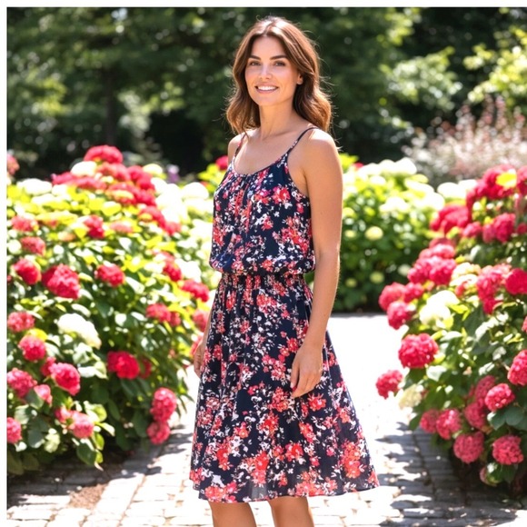 Ariat Floral Ruffle Summer Dress Womens Large Navy Blue Western Boho Rodeo - Picture 1 of 8